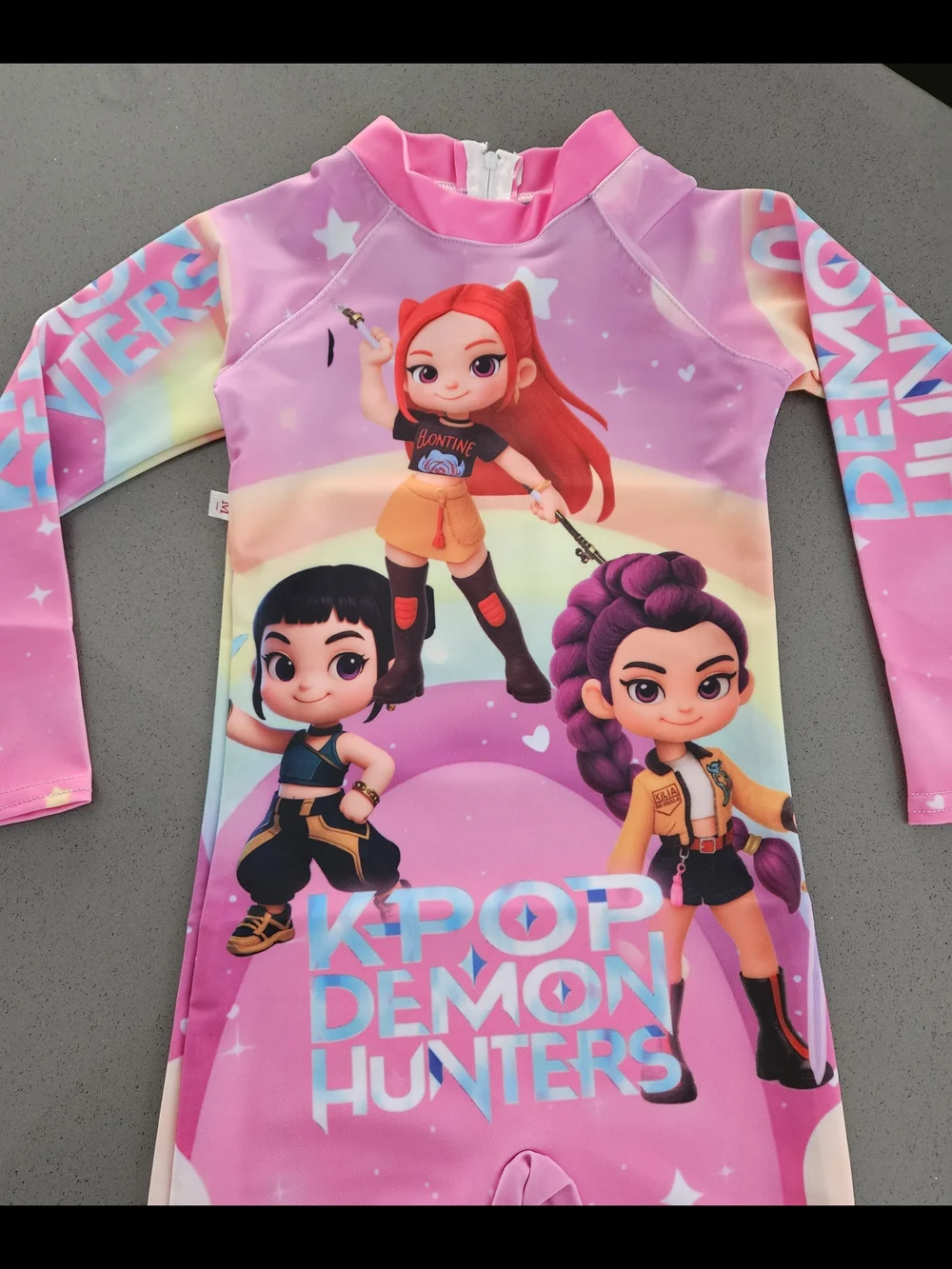 Kids Pink K-Pop Demon Hunters Long-Sleeve Swimsuit Swimwear Size 4/5